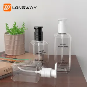 Square 200ml 250ml 300ml PET Cosmetic Container Plastic Shampoo Pump Bottle