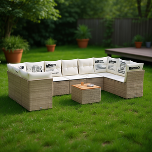 Conjunto de Sofá de Jardín de Ratán Beige con Cojines de Espuma de Alta Densidad, Muebles de Exterior de Diseño Contemporáneo, Resistentes al Agua y a los Rayos UV, de PE - Product Image 2