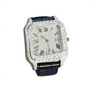 Reloj de Lujo de Acero Inoxidable con Caja Plateada, Esfera de Cristal, Correa de Cuero de Vaca con Moissanita, Cierre de Pulsera, Resistencia al Agua de 10 Bares - Product Image 1