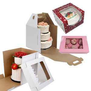 Custom luxury white pink wedding favor round cylinder square bakery paper cakebox 6 8 10 12 14 inch tall cake box with window