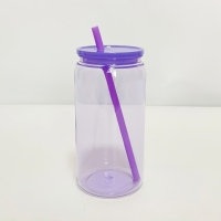 Gobelet en plastique transparent avec couvercle et paille, en forme de canette de soda, réutilisable, pour café glacé, jus et autres boissons