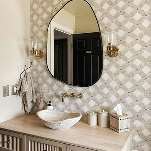 Mosaik Batu Alam Rosano Novgia Marmer Kristal Putih Kuningan Berlapis Marmer Desain Ubin Mosaik Waterjet untuk Dinding dan Lantai - Product Image 5