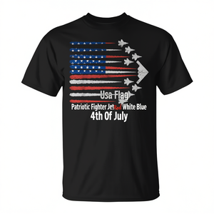 T-shirt patriotique avec drapeau américain, jets de combat, rouge, blanc, bleu, 4 juillet - Product Image 2