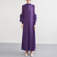 Robe longue plissée style Yohji Yamamoto, coupe ample, grande taille, robe haut de gamme à manches longues et col montant pour femme