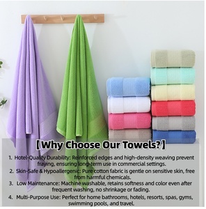 Serviettes de bain en coton 100% de haute qualité, 70*140cm, 500GSM, épaisses, double face, en tissu éponge doux et respirant, sans peluches, en gros pour adultes - Product Image 2