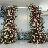 Arche de fleurs artificielles d'hortensias bordeaux, arrangement floral artificiel mixte d'hortensias rouges et d'orchidées pour cérémonie de demande en mariage