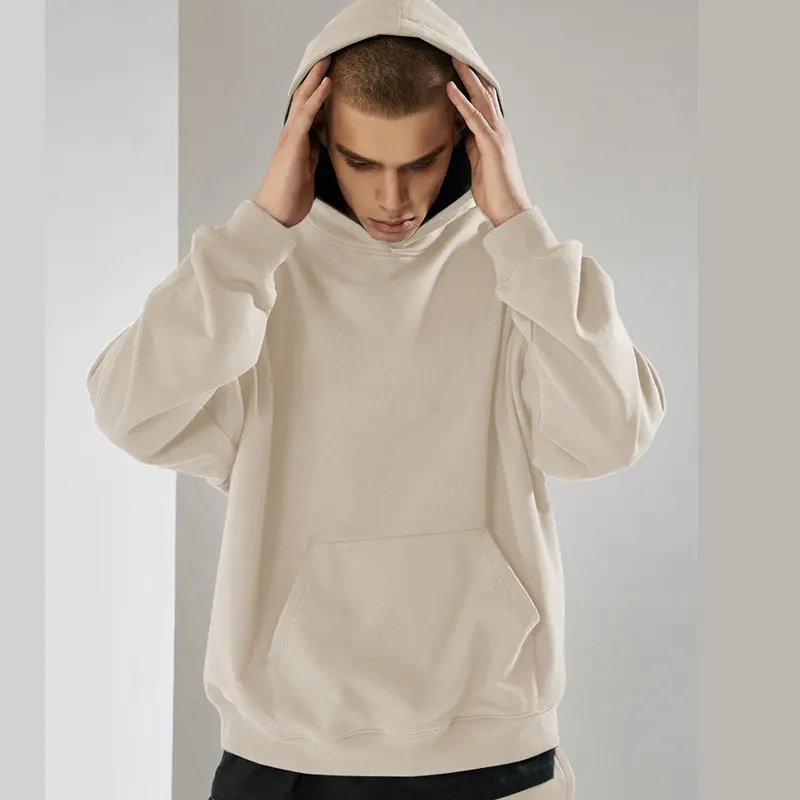 Vente en gros Vêtements French Terry 500 Gsm Pull lourd sans cordon Fabricants de sweat à capuche court