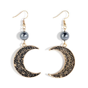 Pendientes de Perlas Naturales de Nácar con Forma de Luna Vintage, Textura Metálica de Aleación Blanca para Mujer, Lujo - Product Image 1