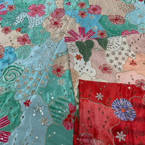 Floral Embroidered <b>Red</b> Designer Fabric | Premium Poly Crepe Embroidery <b>Sequin</b> Fabric for Ethnic Wear, Kurti, Lehenga & Designer - Product Image 6