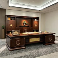 LBZ-308X Nouveau bureau de direction en bois noir et or de style chinois haut de gamme avec armoire latérale et chaise, personnalisation possible