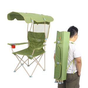 Chaise pliante portable d'extérieur personnalisable avec pare-soleil, accoudoir en fer et porte-gobelet pour jardin, pêche, randonnée et parcs - Product Image 1