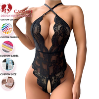 Ensemble de lingerie de nuit sexy grande taille en dentelle transparente ajourée avec entrejambe ouvert et bretelles à nouer