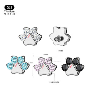 <span class=keywords><strong>Piercing</strong></span> pour l'oreille en forme de patte de chat F136 en alliage de titane avec incrustation de zircon pour <span class=keywords><strong>piercing</strong></span> du pont de l'oreille - Product Image 1