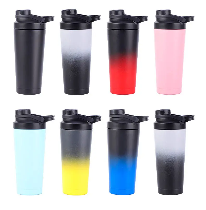Individuelle 25oz matte doppelwandige vakuum-workout-shaker-flasche aus edelstahl isolierter gym protein-shaker-becher mit kugel/filter