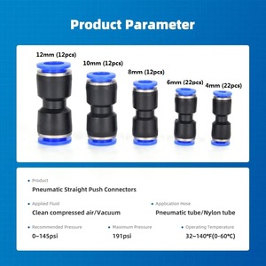 <b>Quick</b> Pneumatic Fitting Push In <b>Connector</b> 4 6 8 10 12mm Straight Through Combination 80pcs Plastic Air Hose Adapter - Product Image 5