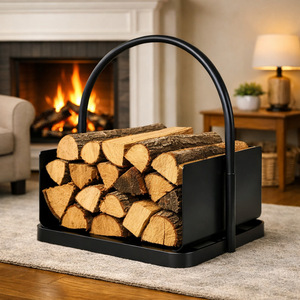 Support à bois de chauffage en métal pour intérieur et extérieur, rectangulaire, en fer noir, accessoire pour cheminée - Product Image 1