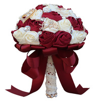 Bouquets de Mariée en Soie Artificielle de Luxe avec Ruban de Satin et Cristaux pour Mariées et Demoiselles d'Honneur – Fleurs à Tenir à la Main pour Mariage