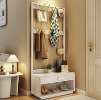 Meuble d'entrée en bois massif avec miroir, tiroir et banc à chaussures intégré