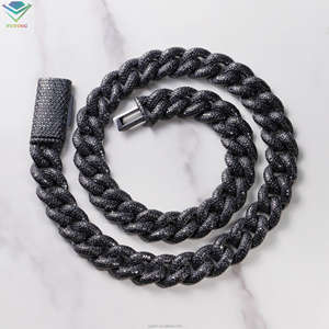 새로운 패션 18K 골드 도금 13mm 아이스 아웃 체인 블랙 모이사나이트 체인 힙합 록 925 실버 모이사나이트 쿠바 목걸이 - Product Image 4