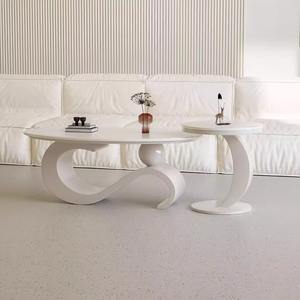 Mesa de Centro Ovalada de Lujo Italiana Moderna de Losa de Piedra y Mesa Auxiliar Combinación Estilo Nuevo Minimalista para Sala Pequeña de <span class=keywords><strong>Metal</strong></span> - Product Image 3