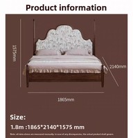 Lit à baldaquin en bois massif de style campagne française, lit king size luxueux avec revêtement floral, sur mesure