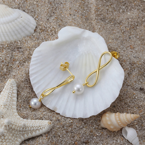 GPE49 RINNTIN Fashion <strong>Infinity</strong> <strong>Earrings</strong> Pearl <strong>Earrings</strong> 925 Sterling <strong>Silver</strong> 14K Gold Plated <strong>Earrings</strong> for Women - Product Image 5