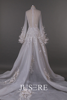 Jusere Fashion Dress Col Haut Manches Longues Belle Dentelle Appliques Combinaison Aline Robe De Mariée Robe De Mariée