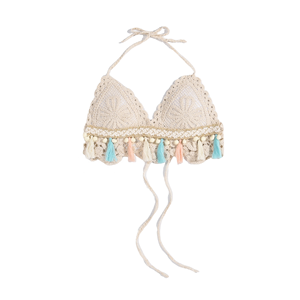 Haut de bikini en crochet fait main pour femme avec accents perlés, idéal pour les <span class=keywords><strong>voyages</strong></span> exotiques à la plage. Prise en charge ODM & OEM. - Product Image 1