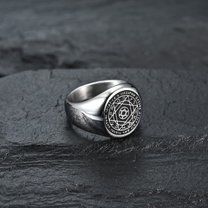 Anello Sigillo da Uomo alla Moda con Logo 3D Inciso, Stella a Sei Punte, 12 Segni Zodiacali, Nome Personalizzato per Fidanzato - Product Image 2