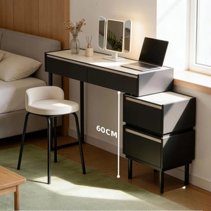 Ensemble de coiffeuse étroite tout métal avec <span class=keywords><strong>miroir</strong></span> LED pliable en trois parties, organisateur de cosmétiques multi-niveaux et armoire latérale à <span class=keywords><strong>2</strong></span> tiroirs, finition douce - Product Image 1