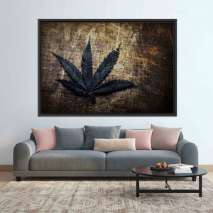 Vintage Grunge Cannabis Leaf Printed <b>Canvas</b> Art - Elegant Room Decor,BLACK <b>FRAMED</b> <b>CANVAS</b> - Product Image 3