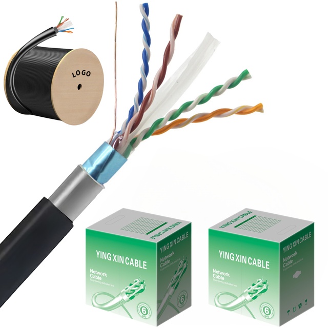 Factory Custom Outdoor shielding 23AWG CCA network cable Pure copper armour Waterproof shield sftp FTP Cat6 cable 305m outdoor