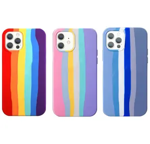Unique Rainbow Mobile Cell Back Cover Shockproof Luxury Custom Liquid Silicone Designer Phone Case for iphone 13 12 11 Pro Max