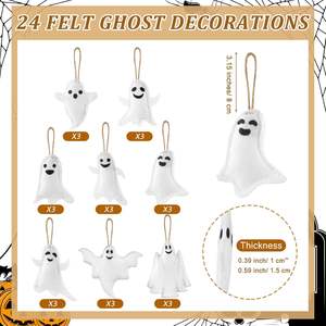 24 Uds. Adornos colgantes de fantasma de Halloween, adornos de árbol de Halloween de fieltro, decoración de fantasma blanco para decoración de fiesta - Product Image 3