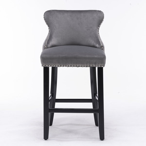 Contemporary Velvet Upholstered Wing Back Barstools With Button Tufted Decoration And Wooden Legs Chrome - Product Image 2