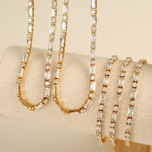 Fashion Jewelry <b>Set</b> Zircon Necklace Stainless Steel <b>Bracelet</b> Channel Setting Geometric Design Party Wear - Product Image 1