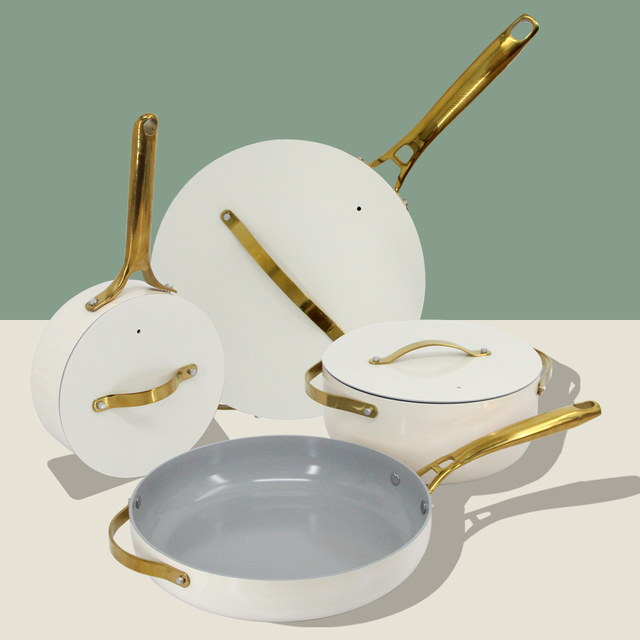 Modern Metal Nonstick Ceramic Cookware Set 13-Piece Pots Pans Aluminum Lids Induction Ready Non Toxic PTFE & PFOA Free Oven Safe