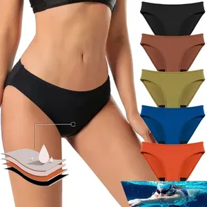 Maillot de bain 8 couleurs uni taille basse, 4 couches, flux abondant, anti-fuite, étiquettes personnalisées, OEM, nylon, élasthanne, protection solaire, fabrication usine - Product Image 6