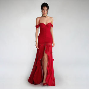 Vestido Maxi para Mujer con Encaje Natural, Abertura Lateral, Dobladillo Irregular, Tirantes Finos, Lavable, Vestido Informal para Uso Diario - Product Image 1