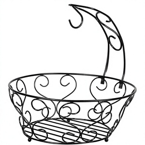 Round Iron Flower Pot Basket With Hook Classic Metal Design For Hanging Indoor Outdoor Use Durable Storage Basket - Product Image 1