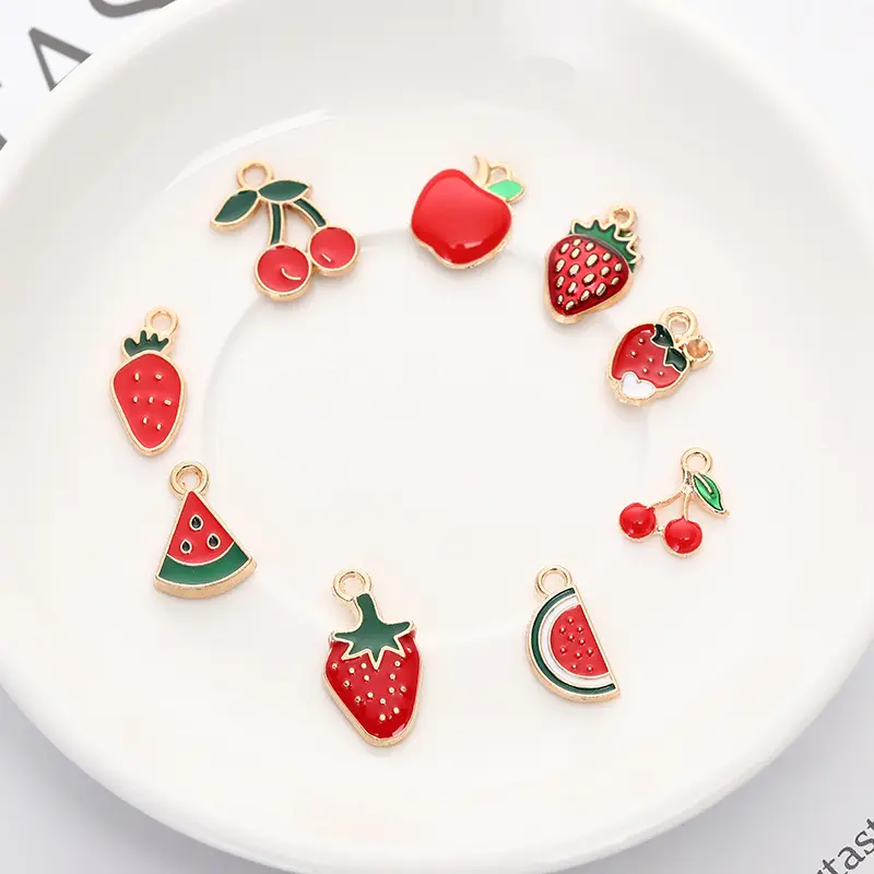 2022 New fashion alloy enamel fruit pendant strawberry cherry charms for making necklace bracelet