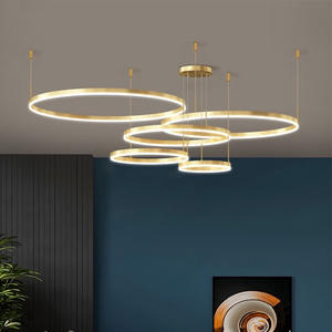 Zeal <b>Light</b> Living Room 60cm Gold Black Led Linear Stainless Steel Ring Pendant <b>Light</b> - Product Image 3