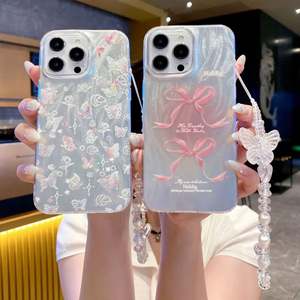 Coque de téléphone style INS avec design IMD en stock pour iPhone 17 Air, motif papillon, compatible iPhone 16 15 14 13 12 11 Pro Max avec bracelet - Product Image 3