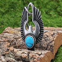 Punk bijoux en gros en acier inoxydable Turquoise pierre lunette réglage en acier inoxydable matériel oiseau aigle pendentif collier