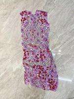 Robe de soirée scintillante sans manches rose avec strass, longueur mi-longue, pour banquet, dîner, femmes, grande taille, robe fourreau pour fête d'anniversaire, tenue de club