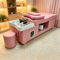 Lit de spa multifonctionnel japonais pour salon de beauté, lit de massage thaïlandais pour hydrothérapie capillaire avec cadre en cuir et bois