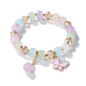 Colorful Cracked Jade Glass Beaded <b>Bracelet</b> with Charm Vintage Style Fashion Jewelry for Women & Girls - Product Image 6