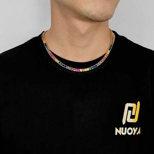 Collar de cadena estilo hip-hop colorido con circonita en forma de T incrustada en cobre, accesorios de moda al por mayor - Product Image 1
