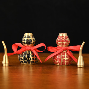 Ornement Feng Shui en laiton moulé en forme de calebasse Baifu, Wu <span class=keywords><strong>Lou</strong></span> ouvrable avec 100 Bénédictions et nœud rouge pour une décoration porte-bonheur à la maison - Product Image 2
