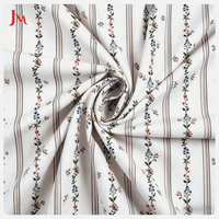 Tissu Popeline de Coton Biologique Tissé de Haute Qualité, Imprimé Numérique à Rayures et Motifs Floraux Délicats pour Robe